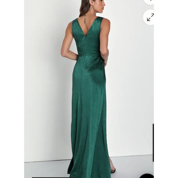 Lulus Perfect Refinement Emerald Satin Sleeveless Pleated Maxi Dress Size XL - Picture 2 of 11